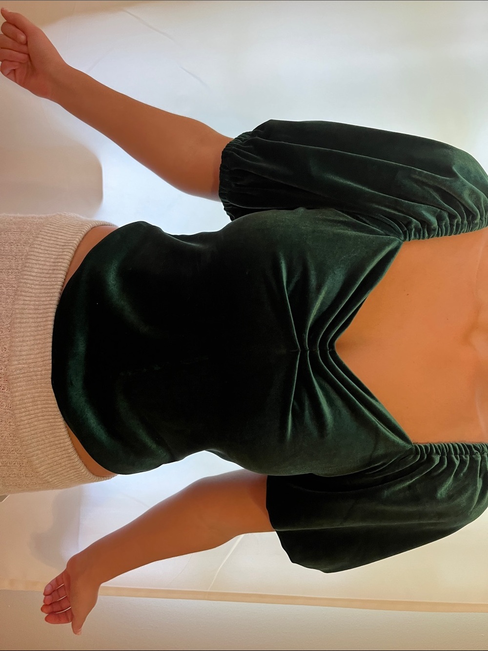 RACHEL Rachel Roy Emerald Green Velvet Puff-Sleeve Crop Top